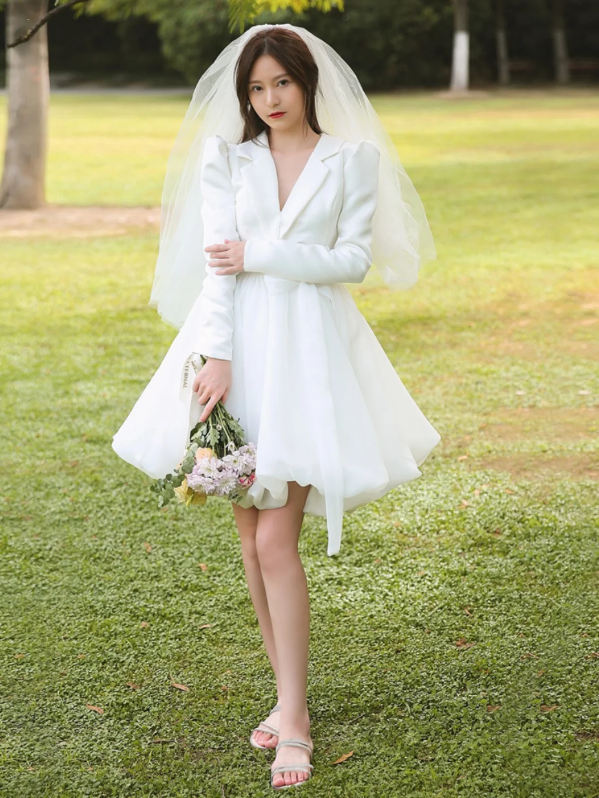 

Original Lightweight Wedding Dr Long Sve Engagement Gown Faionable High Waist Tulle Skirt Outdoor Lawn Wedding Dr