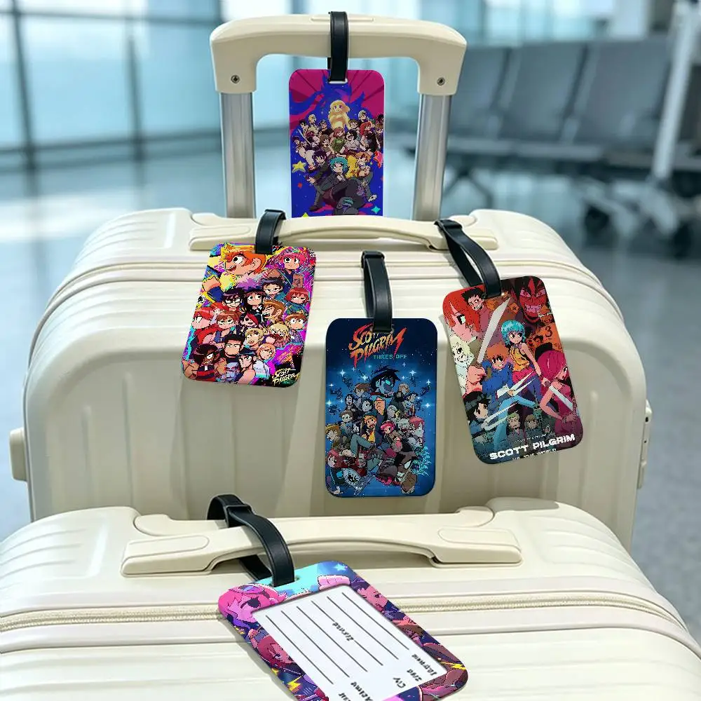 S-Scott Pilgrim vs the World Lightweight Anti lost PVC Luggage Tag Removable Info Card Sleeve Backpack Travel Accessory
