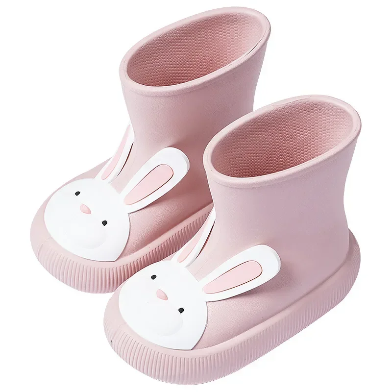 Children Rain Boots 2024 Four Season Cute Cartoon Rain Shoes Waterproof Boys Girls Non-Slip Rubber Shoes Rabbit Bear Baby Boots