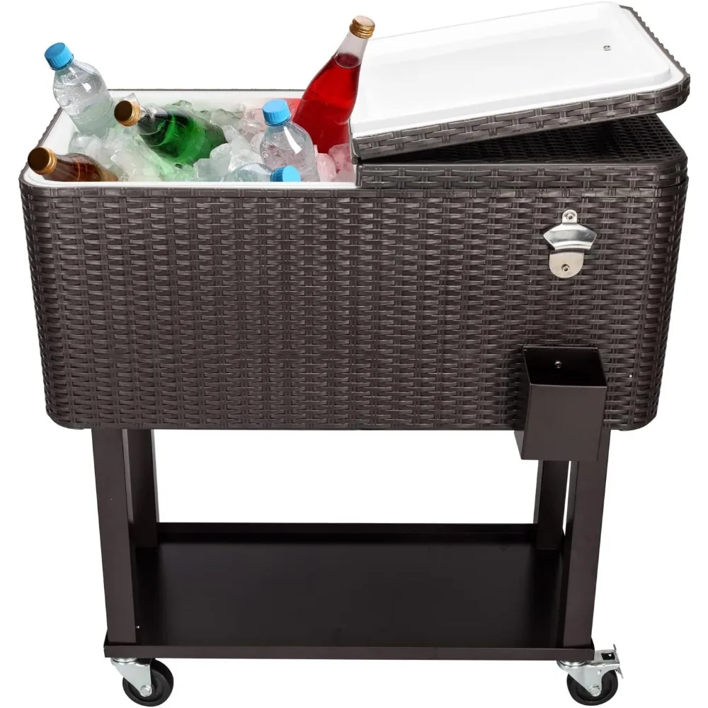 

80 Quart Rolling Cooler Cart with Wheels,Portable Ice Chest with Waterproof Cooler Cart Cover,Outdoor Beverage Ice Chest Cart fo