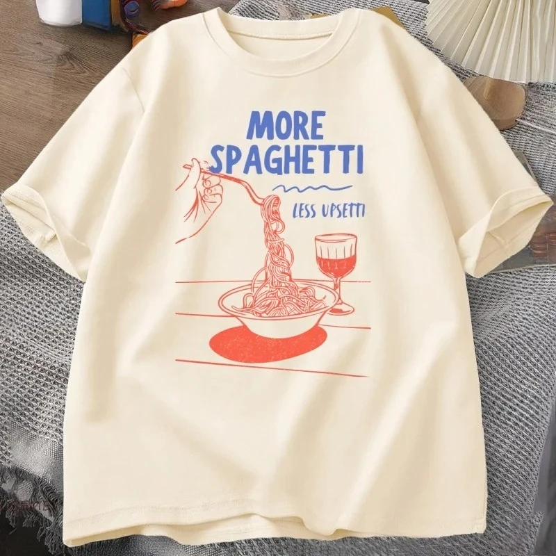 المزيد من السباغيتي أقل Upsetti تي شيرت المرأة المعكرونة تي شيرت الصحة العقلية لا دولتشي فيتا التي شيرت متعة الجرافيك الملابس الجمالية Y2K #3