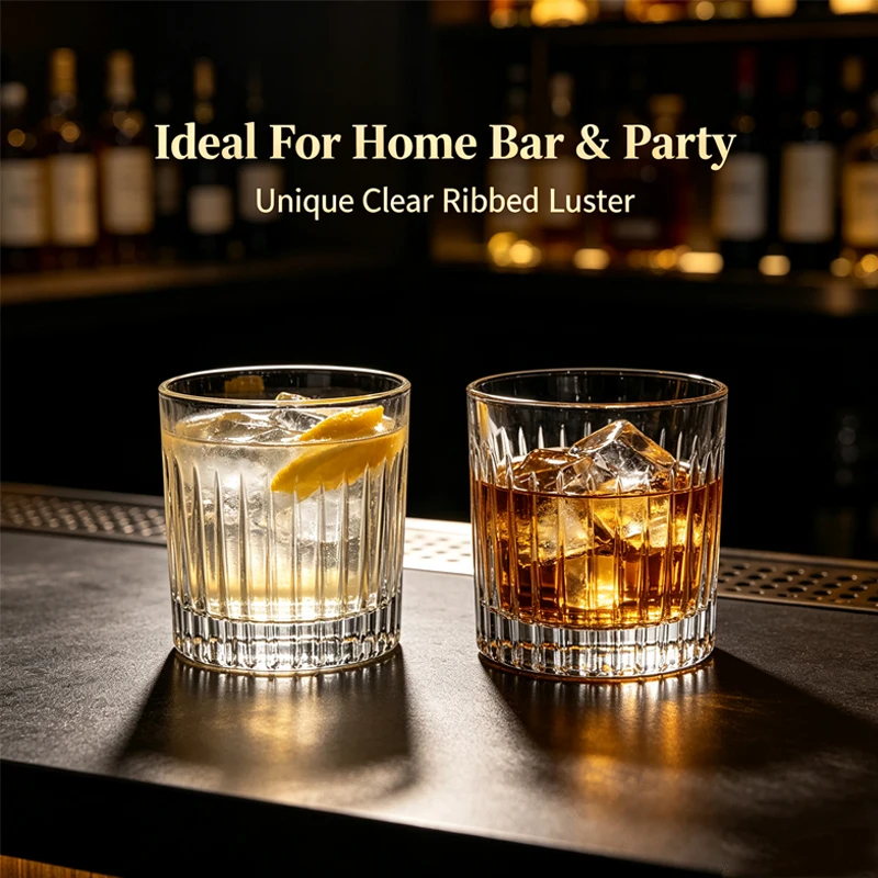 290ml/335ml Striped Vintage Glass Cup Classical Mug Bar Foreign Wine Glass Carved Whiskey Glass Coffee Mug Summer Cold Drink Cup