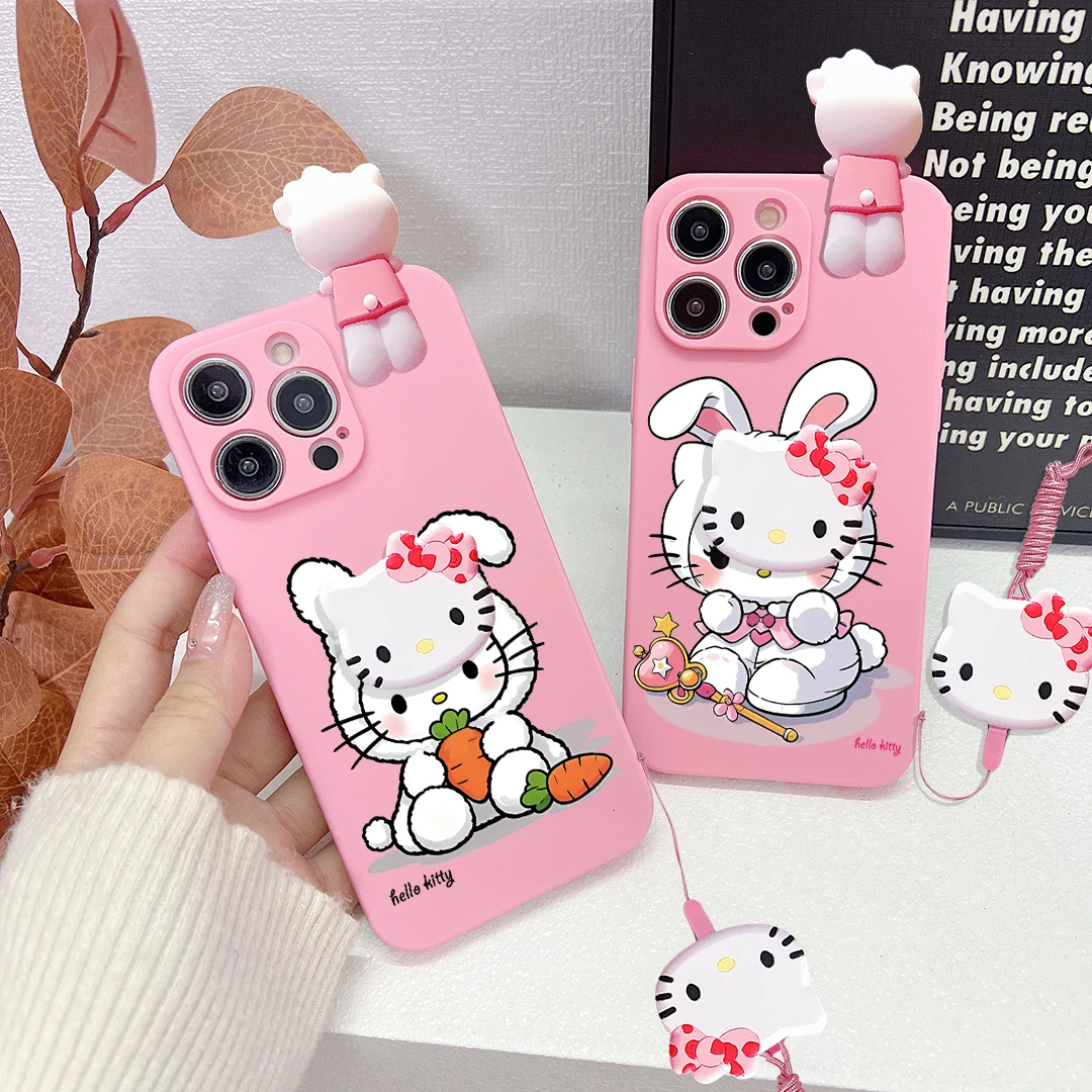 For OPPO A15 94 54 55 53 74 96 57 17 58 78 60 39 Realme C55 53 35 30 21Y 11 33 63 61 67 Hello Kitty Rabbit Case With Holder Rope