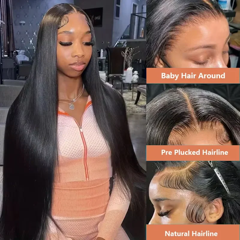 30 Inch Natural Black 360 Lace Front Straight Human Hair Wigs 360 HD Transparant Full Lace Glueless Wigs Human Hair Pre Plucked image 2