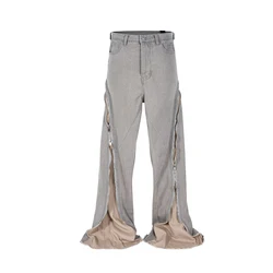 RO-Jeans baggy à fermeture éclair pour hommes et femmes, pantalons à silhouette longue, zones bre, ceintures en denim droites Y2k, Fjrespzed Cargos