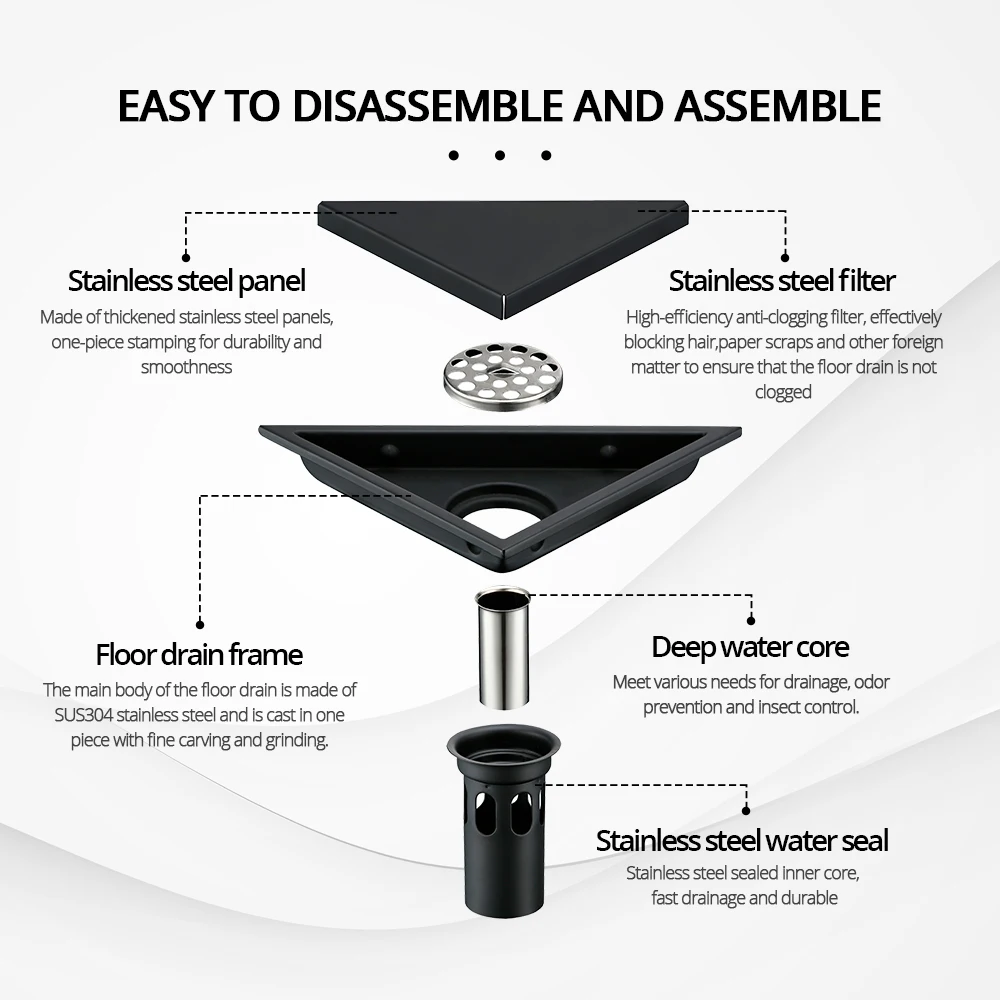 Brushed Gold Drain Siphon Triangle Cover Floor Clean Strainer Rustproof Deodorization Type Stainless Steel Accessories