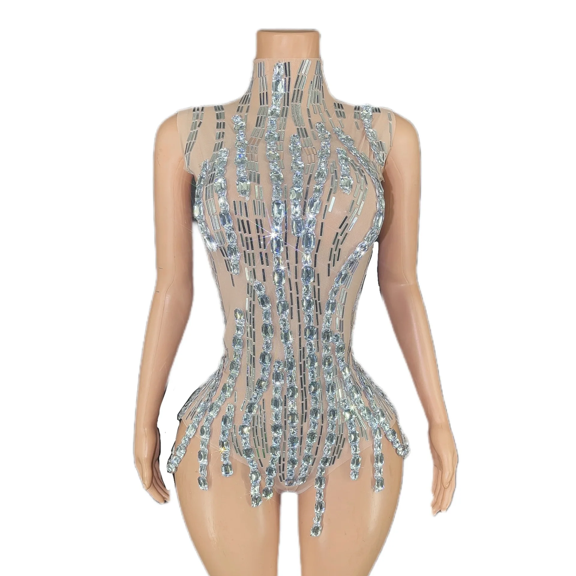 

Electronic Music Festival Nightclub Sexy Costume Women's Clothing Full Lens Turtleneck One-Piece Shorts Jumpsuit Bar