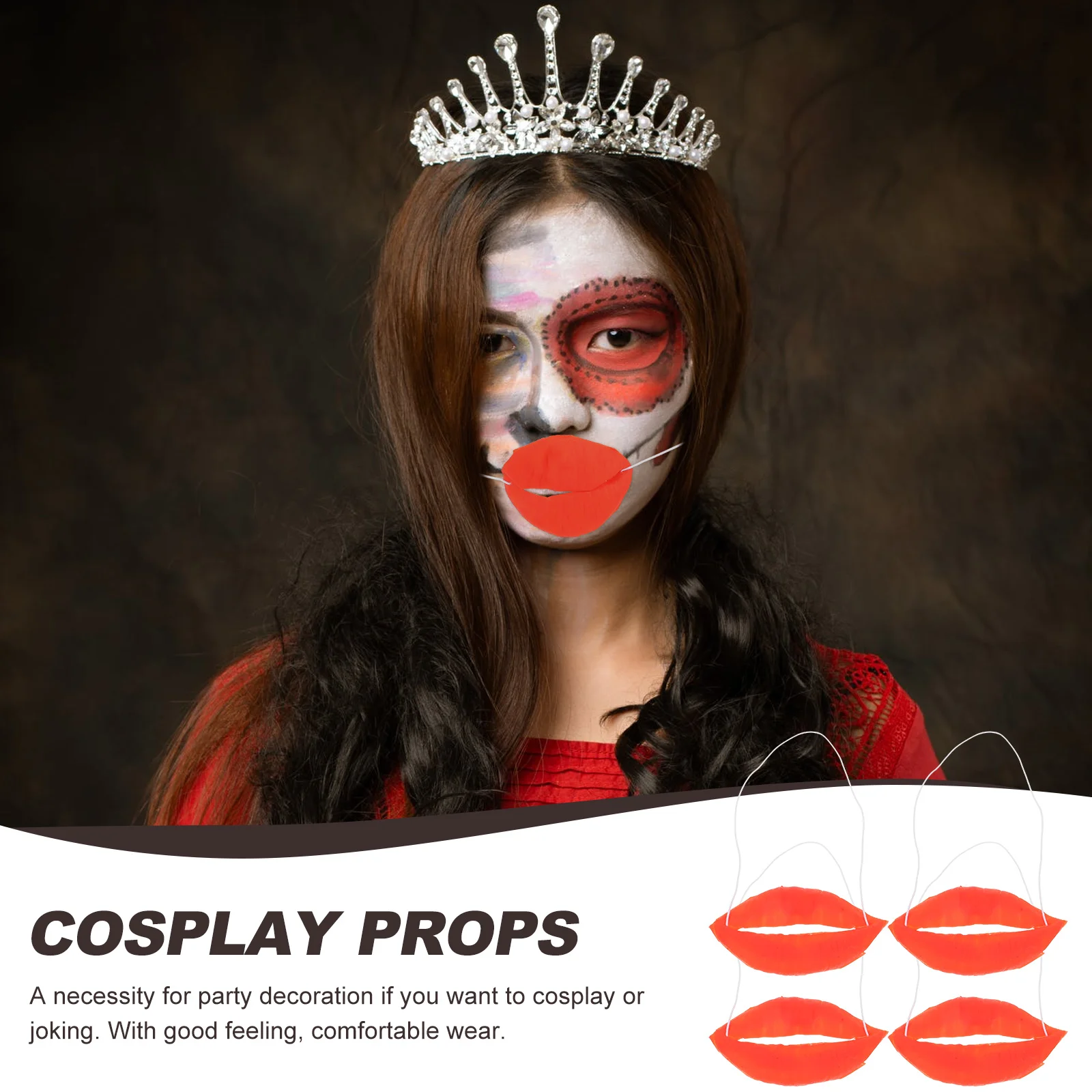 4 ชิ้นประสิทธิภาพ Big ปากฮาโลวีนเครื่องแต่งกาย Red Lip Prop ตลก Bratwurst ไส้กรอก Facial Cosplay Props Tricky