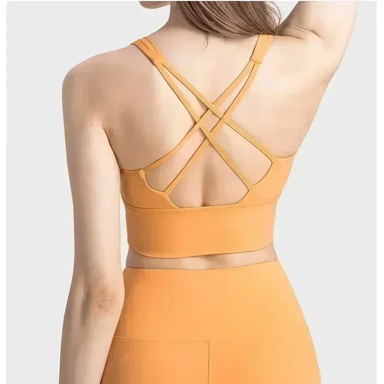 

Лимонная женская одежда для йоги, спортивный бюстгальтер с перекрестной спинкой и фиксированной чашкой, нижнее белье для тренажерного зала, фитнеса, бега, спортивная одежда, жилет