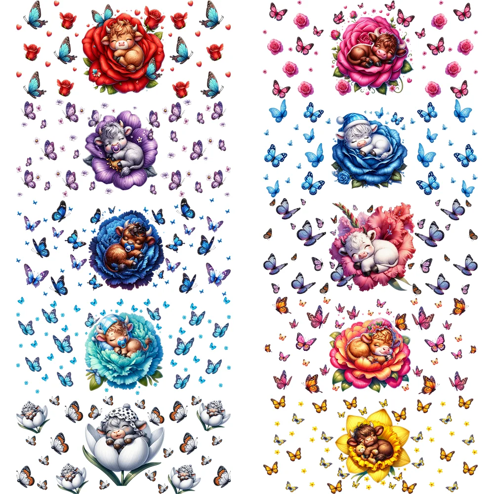 Baby Cattle 3D UV DTF Transfers Stickers 16oz Cup Wraps For Butterfly Highlander Cup Sticker DIY Gift Cute Cattle Cup Wraps