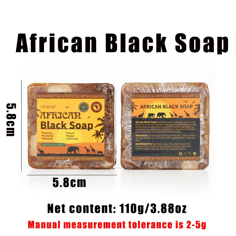 African Black Soap Handmade Organic Shea Butter Anti Rebelles Face Treatment Acne Moisturizing Skin Care Beauty Body Bath 110g