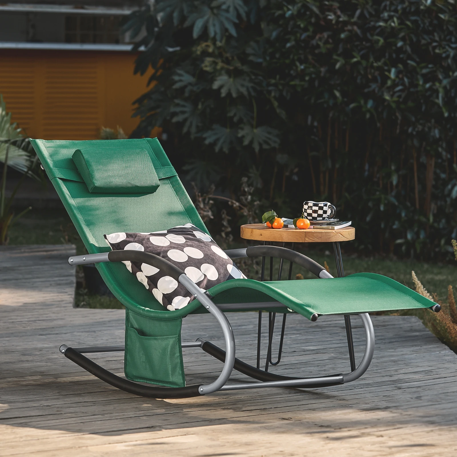 SoBuy OGS28 Sonnenliege Gartenliege wetterfest Liegestuhl Schaukelstuhl mit Kopfkissen Outdoor Terrasse Balkon Camping bis 150kg – Detail 37