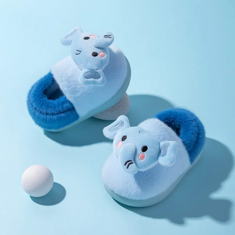 

New Children's Slippers Boys Girls Soft Winter Cotton Sole Non Slip Cartoon Plush Keep Warm Thicken Fluffy Home Shoe