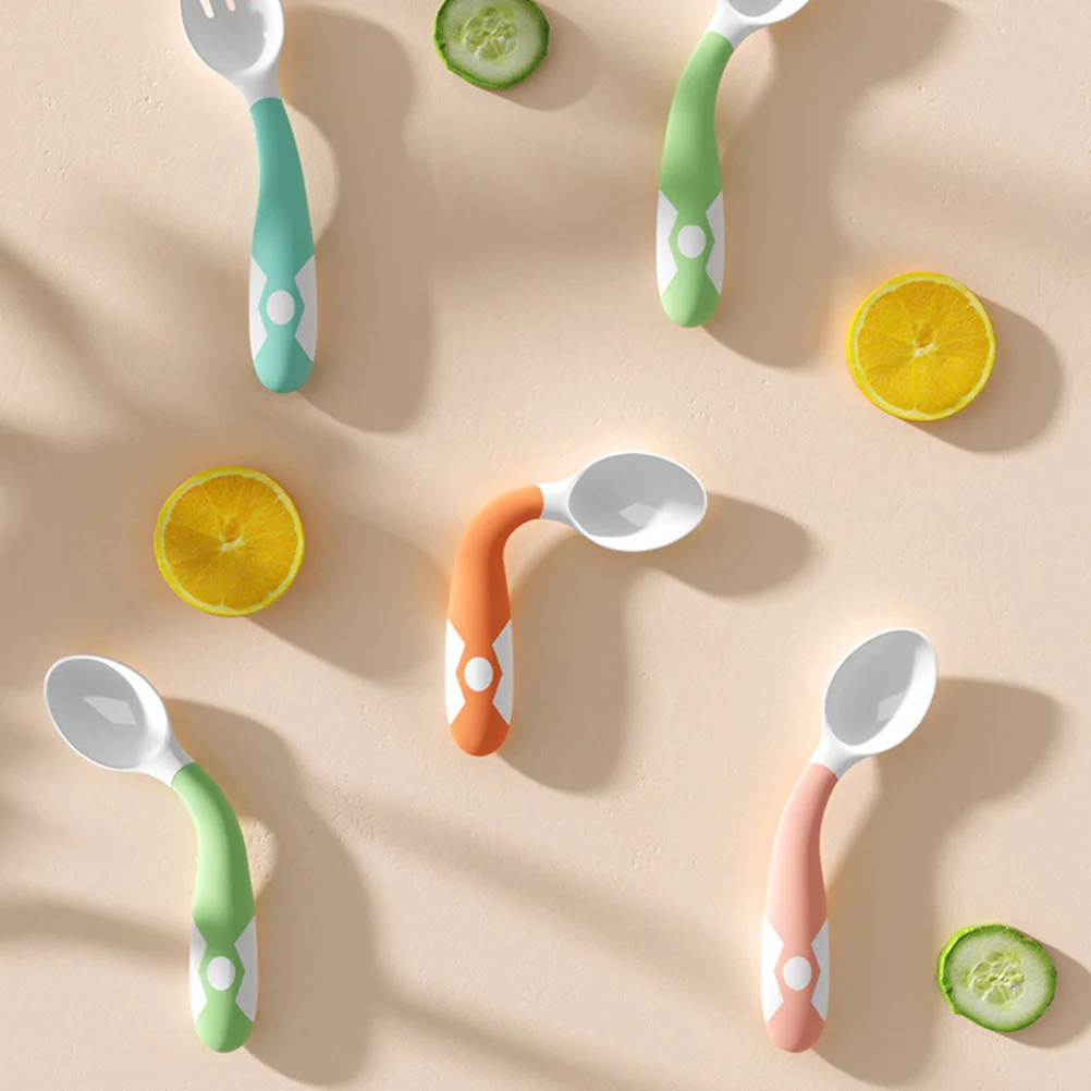 

1 Set Of Baby Feeding Spoon Fork Set Orange Bendable Easy Grip For -Feeding Dinnerware Kids Cutlery Gift Baby Eating