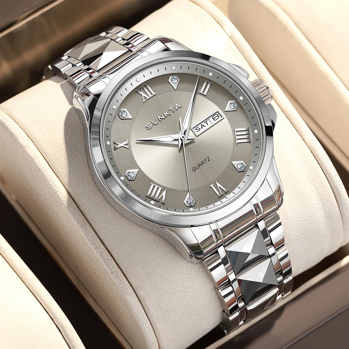SUNKTA Luxury Men Watches Business Top Brand Man Wristwatch Waterproof Luminous Date Week Quartz Men's Watch High Quality+Box