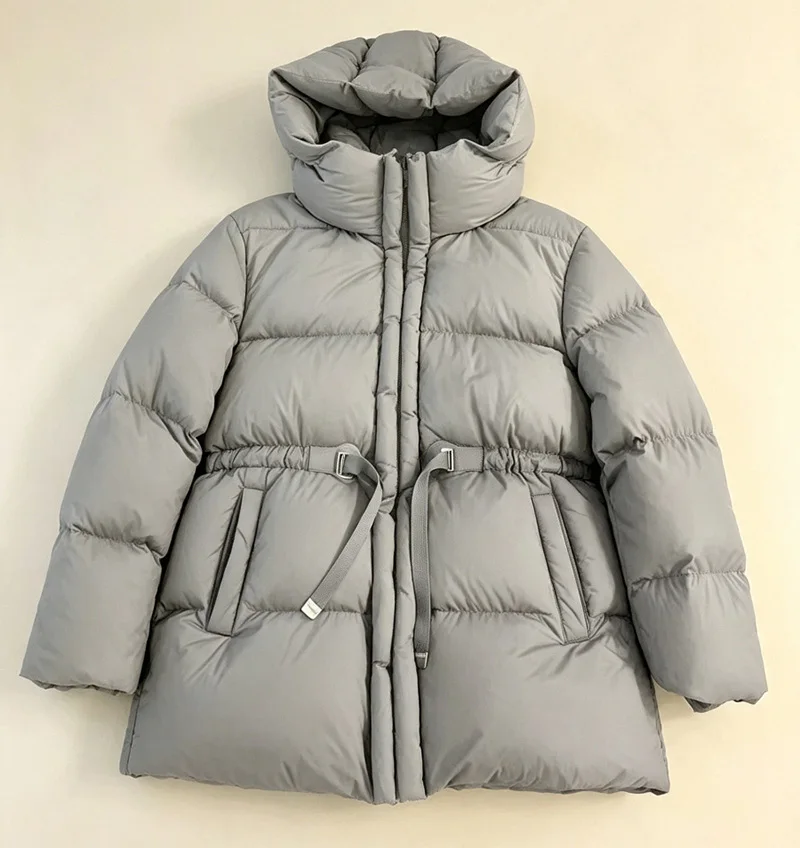 Schinteon Women White Down Jacket with Hood Solid Color Thick Warm Autumn Winter Outwear Parka Drawstring Coat 2026 New Fashion