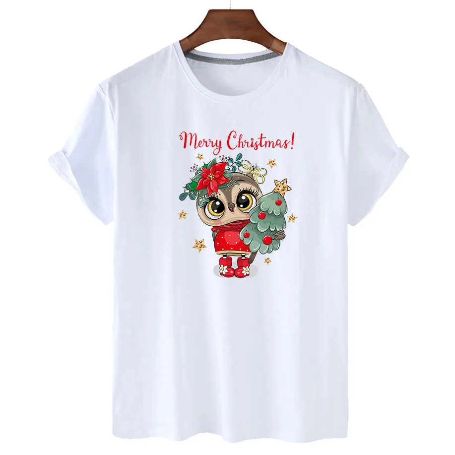 

100% Cotton Christmas Print T-shirt 2022 Women's Fashion Shirt Unisex Short Sleeve O-neck T-shirt Summer Fashion Couple T-shirt