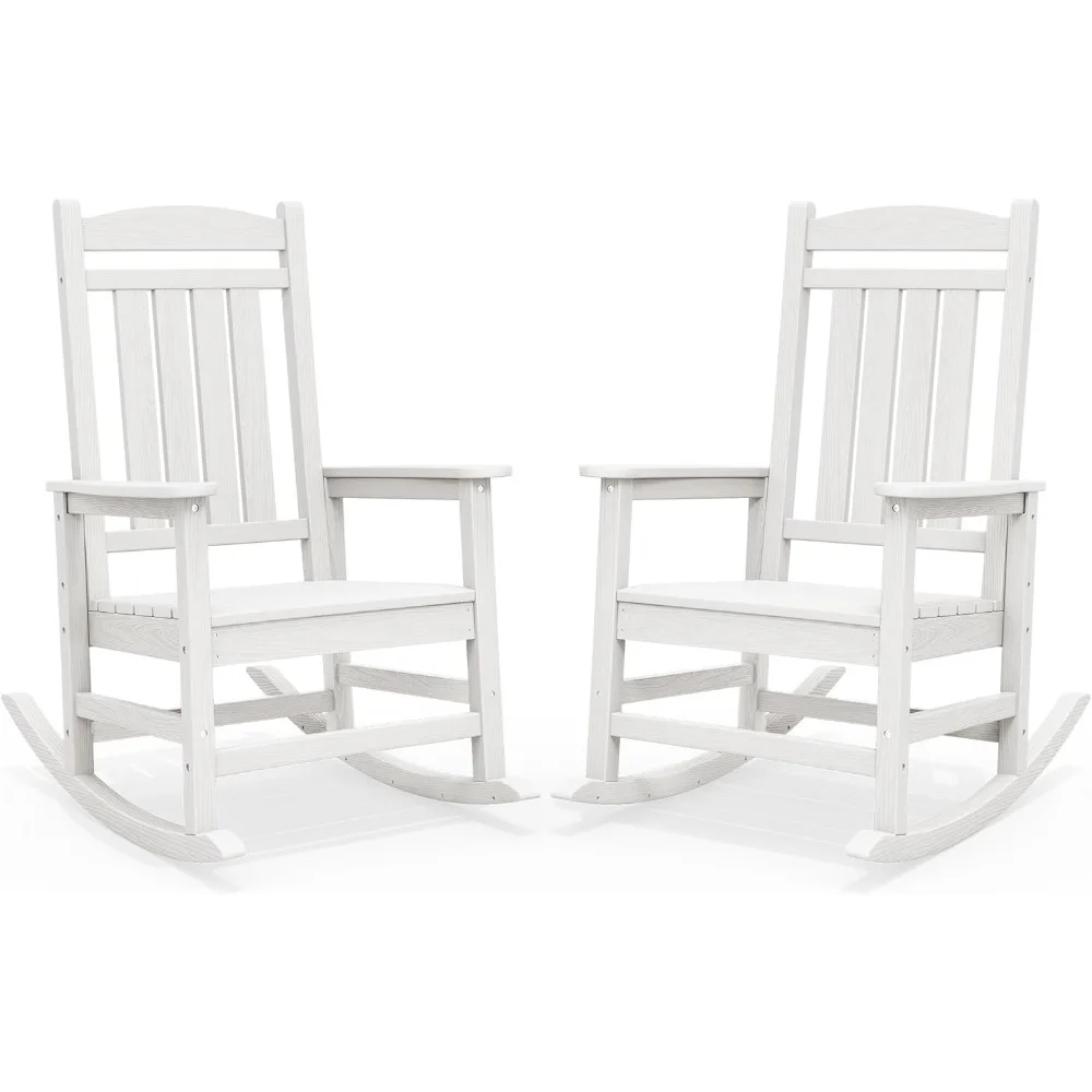 

Outdoor Rocking Chairs Set of 2, Oversized HDPE Porch Rockers for Adults, All-Weather Composite Patio Rocking Chairs, Wh