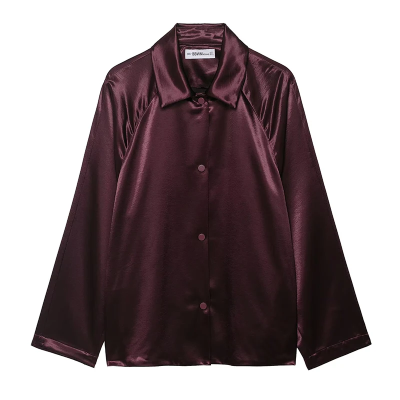 

Willshela Women Fashion Satin Wine Red Single Breasted Jackets Coats Vintage Lapel Neck Long Sleeves Female Chic Lady Outfits
