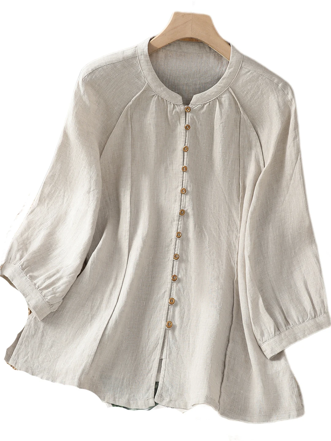 Retro Linen Cotton Casual Loose Fit irt Women's Faionable Autumn Top Seven-Quarter Sve Stand Collar Breathable Comfort...