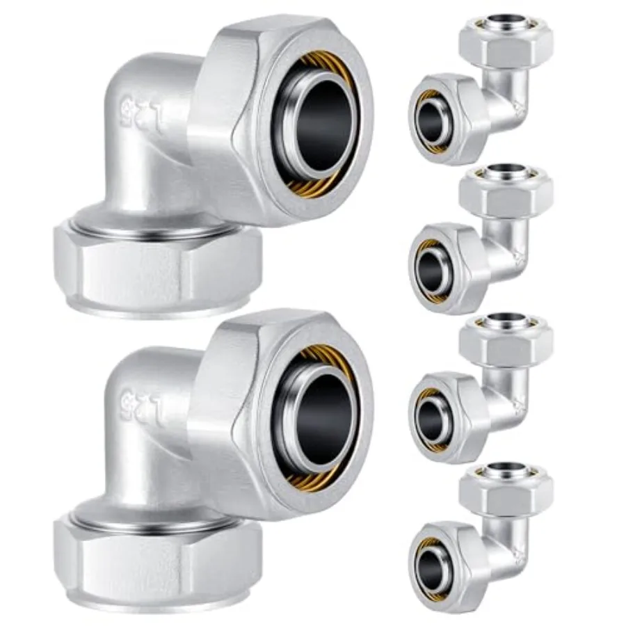 

6 Pcs 3/4" Elbow Air Piping FittingsBrass-nickel Plated 200psi Tubing Fittings for Shop Compressed Air Line System Kit