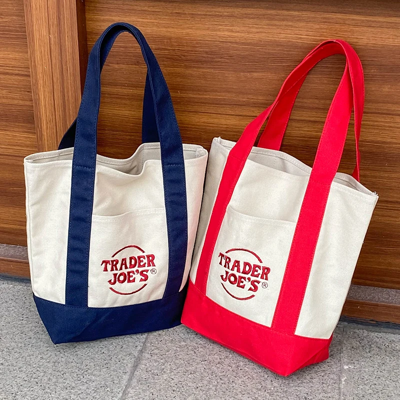 Fashionable Large Capacity Canvas Shopping Bag Tote Bag Handheld Single Shoulder Bag Casual Simple Style Unisex Soft Handle