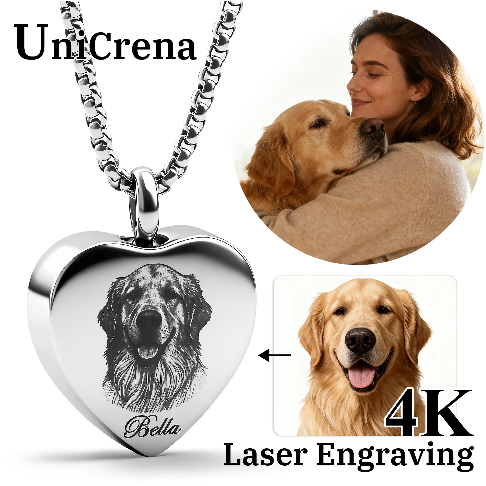 

Pet Ashes Necklace for Dog, Engravable Memorial Hair Keepsake Pendant - Stainless Steel Pet Loss Jewlery Gift for Women and Men