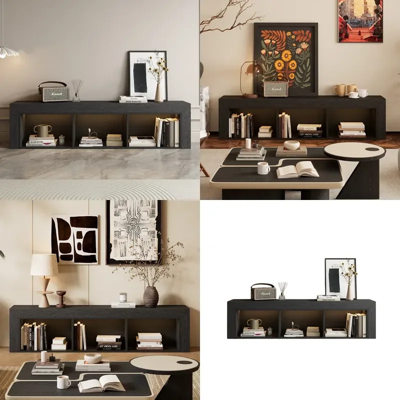Simple Modern Light Luxury Black Oak TV Cabinet French Retro Fireplace Console Medium Antique Floor Standing Solid Wood
