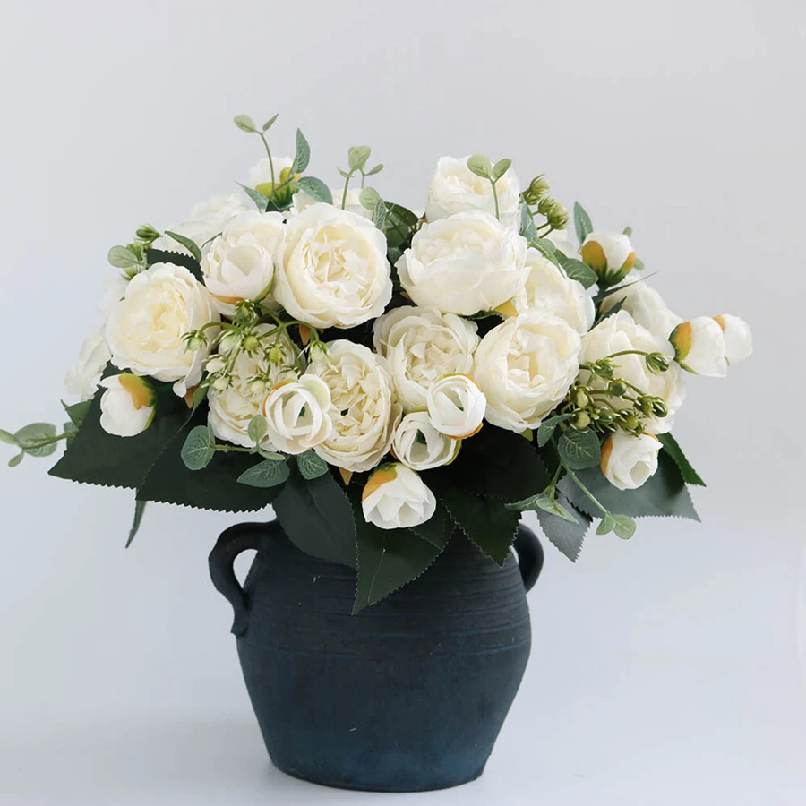 3-teiliges Set Künstliche Blumen aus Seidenrose und Pfingstrose für Außenbereich, Garten, Hochzeit, Kranz, Brautstrauß, Festdekoration, Heimdekoration, Tischdekoration, DIY-Vase, Geschenk – Detail 1