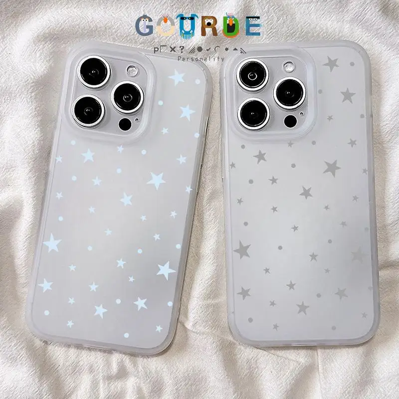 

Gourde Fashion Silver Star Pattern Matte Clear Phone Case for Iphone 16 15 14 12 13 11 Pro Max Ip 7 8 Plus Iphon X Xs Xr Xs Max