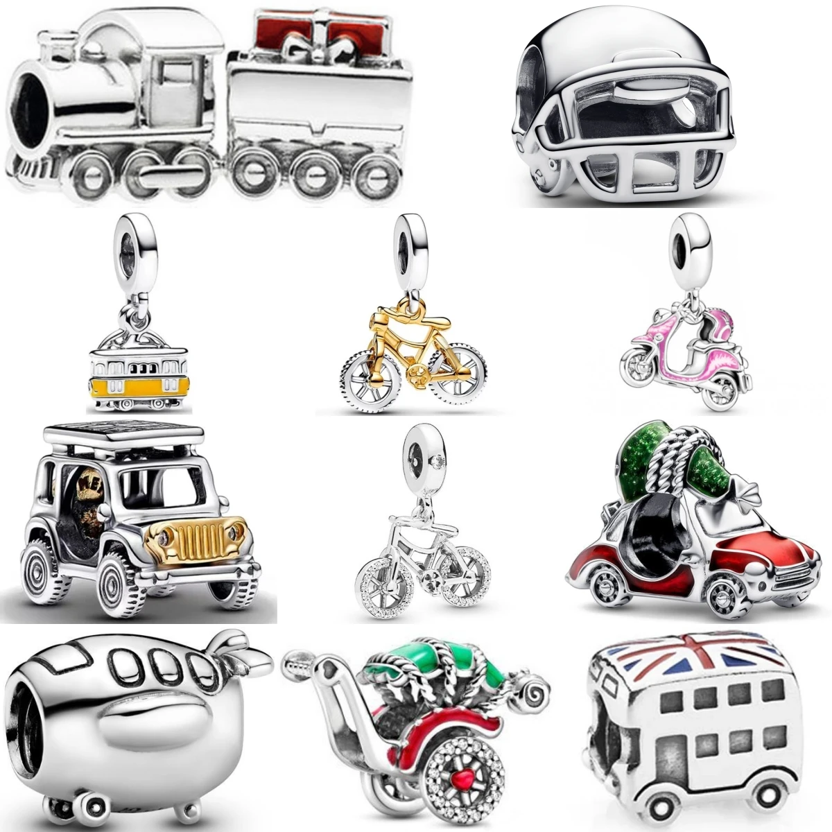 925 prata esterlina bicicleta trem carro capacete charme contas caber pingente original pulseira colar jóias fazendo presente