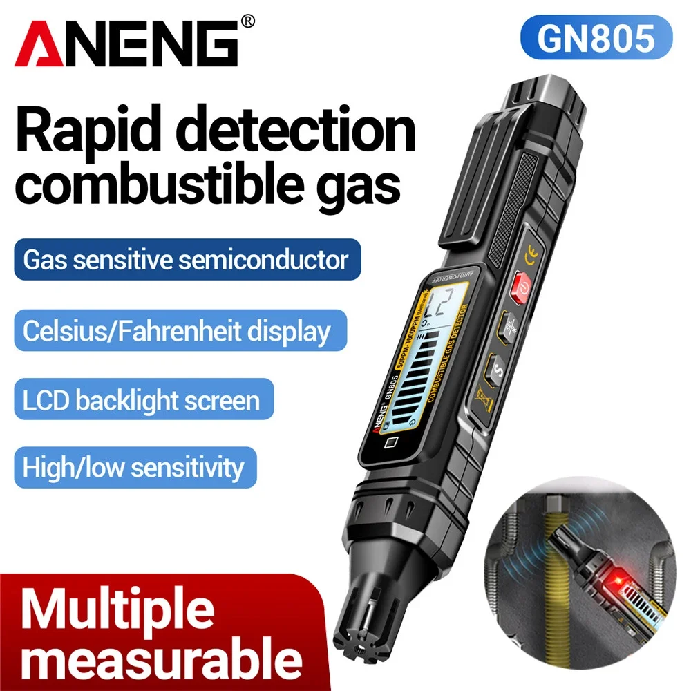 

Детектор горючих газов ANENG GN805, 50~10000PPM, с звуковой сигнализацией, анализатор утечек газа, измеритель, ЖК-дисплей, экологический тестер, инструменты