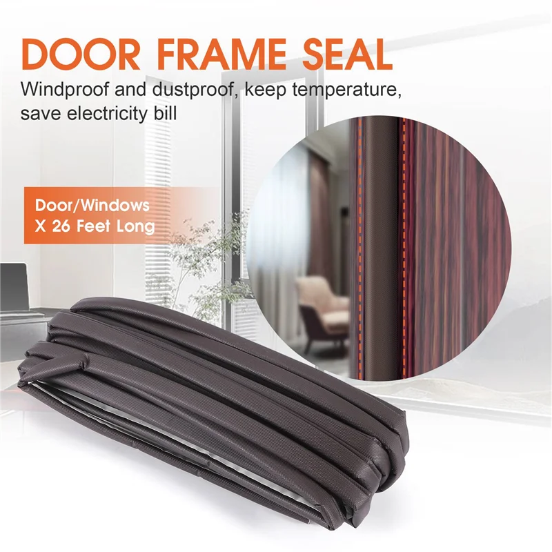 

N93R Weather Stripping For Door/Windows X 26 Feet Long, V Shape Adhesive Weather Strip Door Frame/Windows Frame Seal, Brown