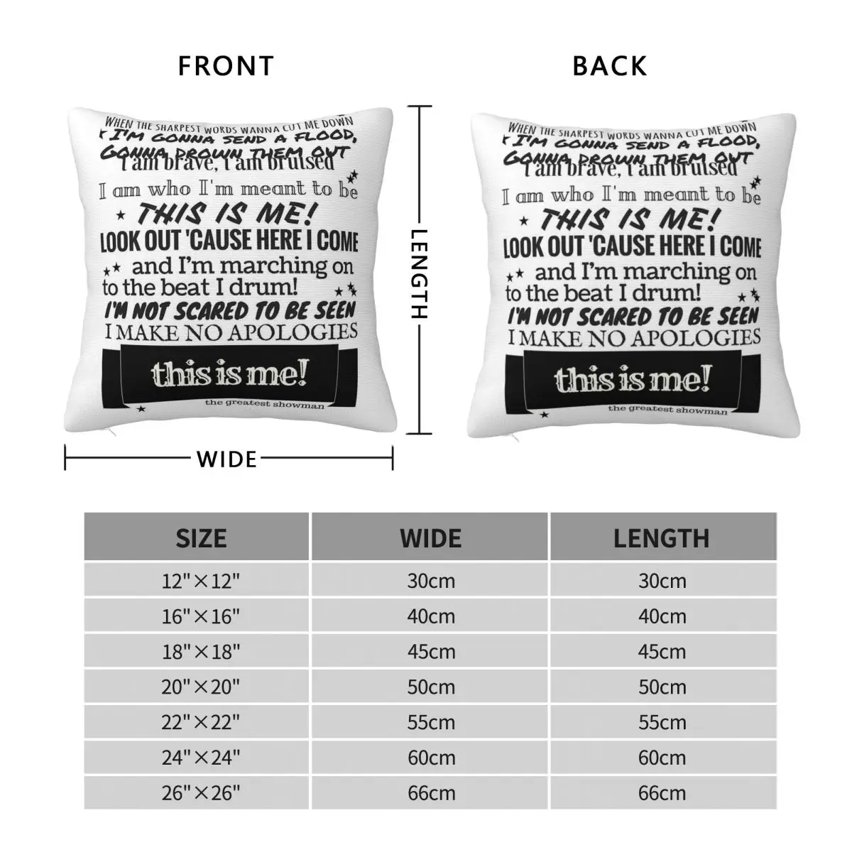 This Is Me Lyrics Greatest Showman Square Pillowcase Polyester Linen Velvet Printed Zip Decorative Car Cushion Cover
