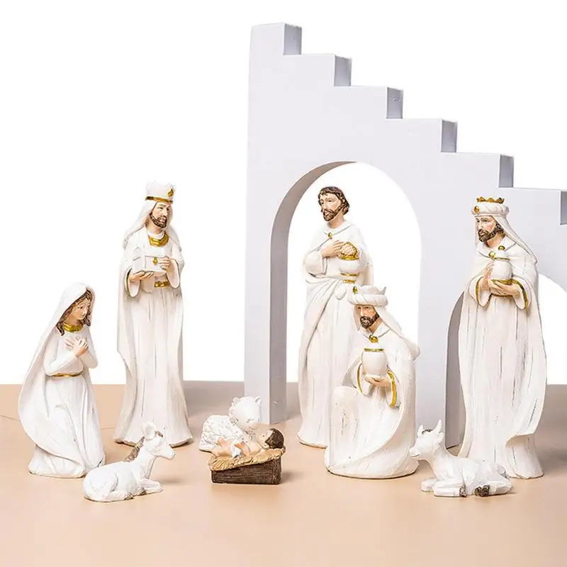 

2024 Birth Christmas Crib Nativity Scene Figures Catholic Christian Decor Manger Church Utensils Jesus Home Decoration