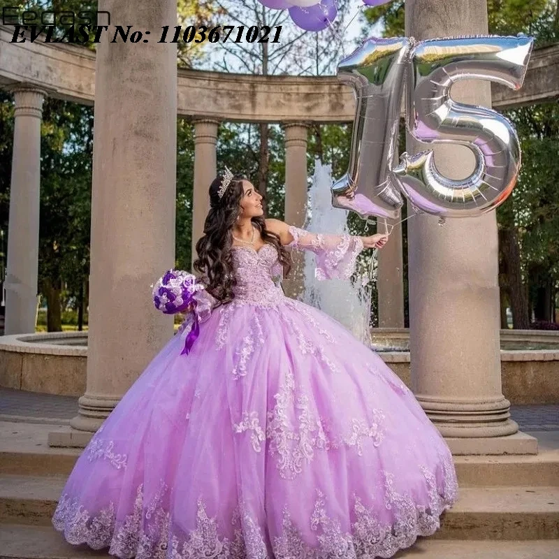 Evlast Lilac quinnceanera ชุดชุดไปงานเต้นรำปักลูกไม้ลูกปัดคริสตัลฉัตรหวาน16 vestidos de 15 anos SQ516