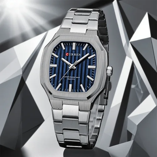 Relojes CURREN cuadrados informales para hombre, reloj de cuarzo, pulsera de acero inoxidable, reloj de pulsera de negocios Simple con manecillas luminosas