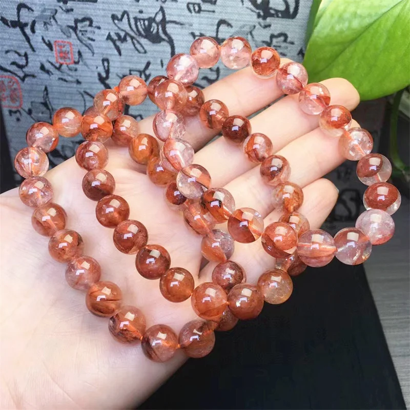 Natural Red Fire Quartz Hematoid Bracelet Gemstone Round Bead Crystal Healing Gemstone Bracelet Jewelry Gift 1PC