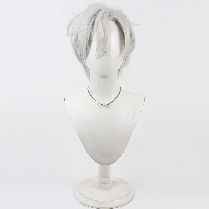 Anime Vtuber YouTube Kuzuha Cosplay Wigs Geye Short Silver White Wig Heat Resistant Synthetic Hair Role Play Wigs For Men Women