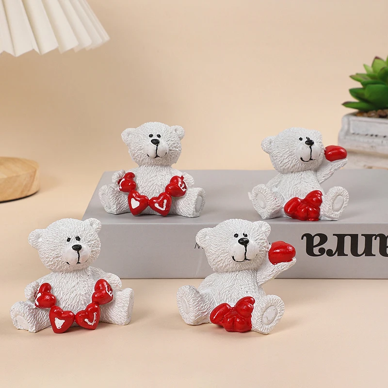 Valentine Day Heart Bear Ornament Love Confession Small Bear Figurines Cartoon Romantic Home Ornaments Accessories Gifts