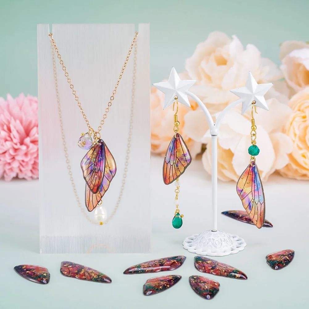 20 Sets Butterfly Wing Charms Golden Foil Transparent Resin Big Pendants for Earrings Necklace DIY Jewelry Making Findings