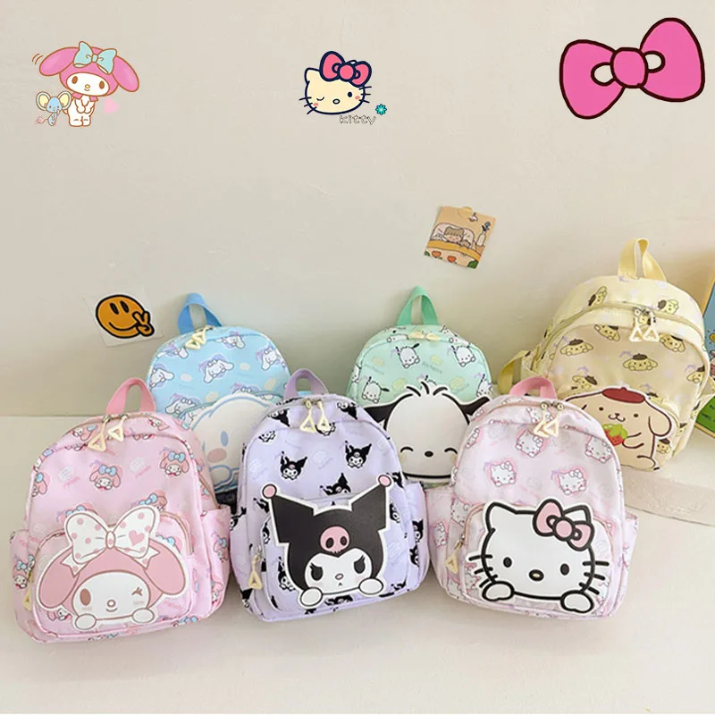 กระเป๋านักเรียนน่ารัก Sanrio Hello Kitty น่ารัก Kuromi Cinnamoroll กระเป๋าโรงเรียนกระเป๋าของฉันเมโลดี้ของขวัญคริสต์มาสสำหรับเด็กความจุสูง