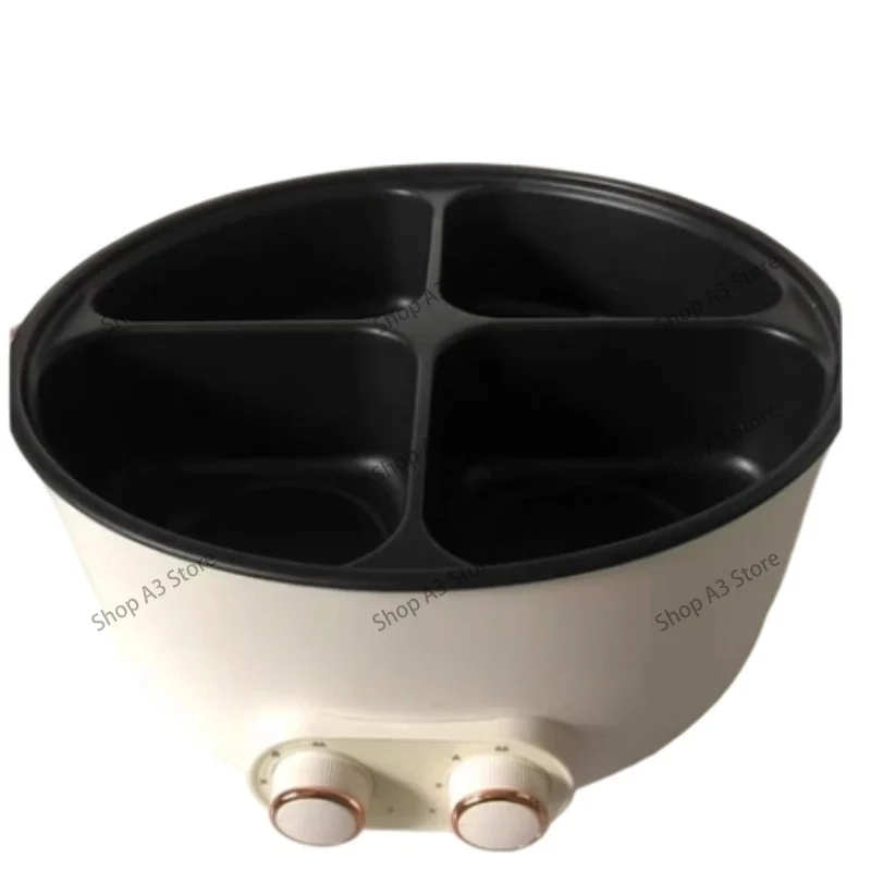 Household Multi-Functional 4-Grid Divided Electric Hot Pot, 6L Large Capacity Integrated Cooking Pot, Off White