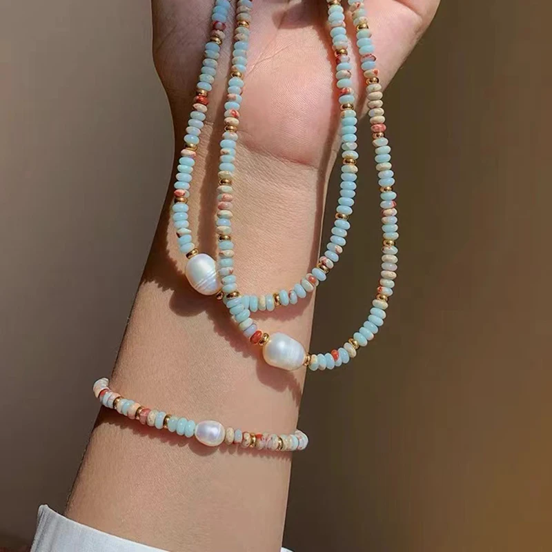 Vacation Style Natural Stone Bead Pearl Pendant Bracelet For Women\'s Fashion Jewelry sets Unusual Bracelet Accessories For Party