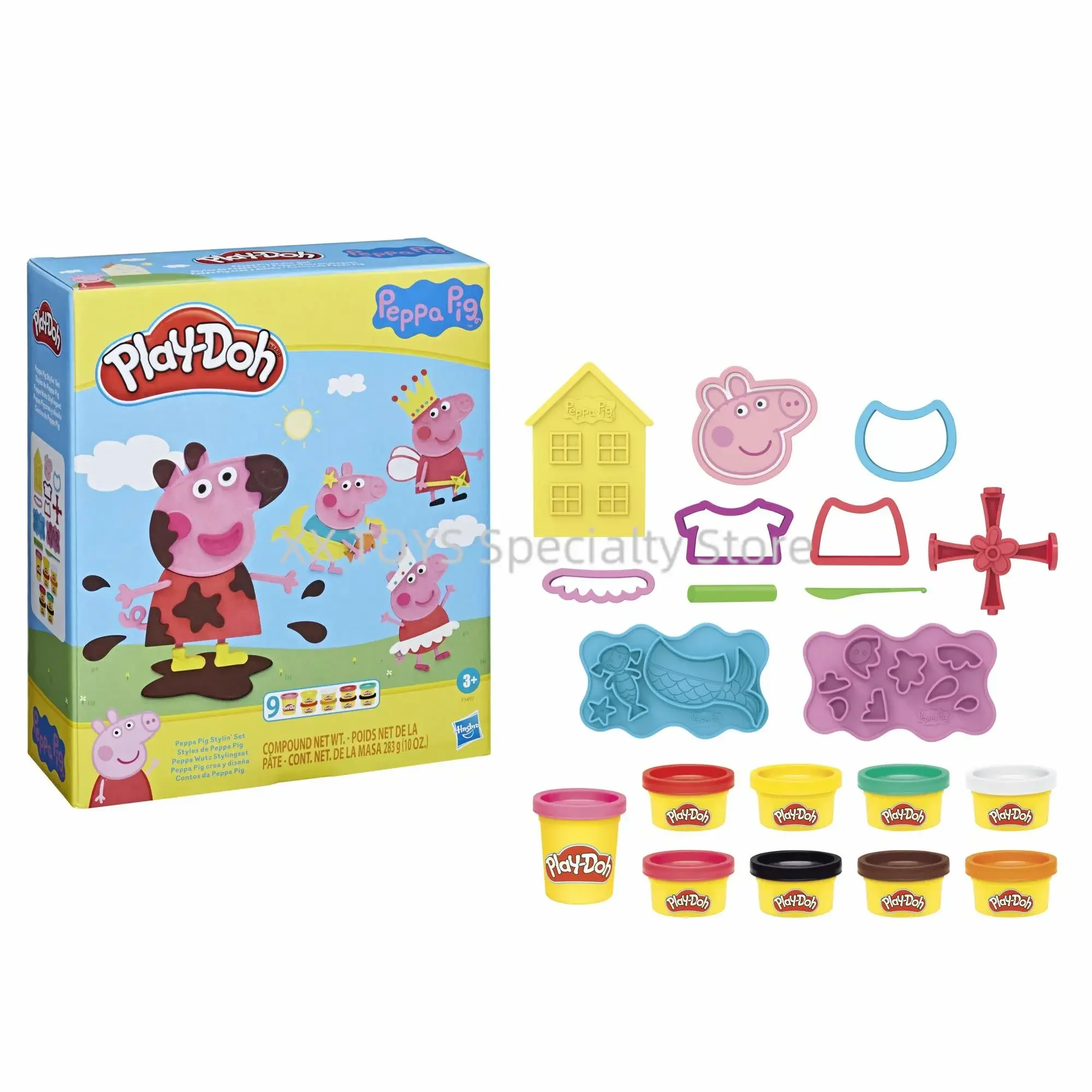 

Hasbro Play-Doh Peppa Pig Stylin Set with 9 Non-Toxic Modeling Compound Cans 11 Accessories Children's Creative Educational Toys