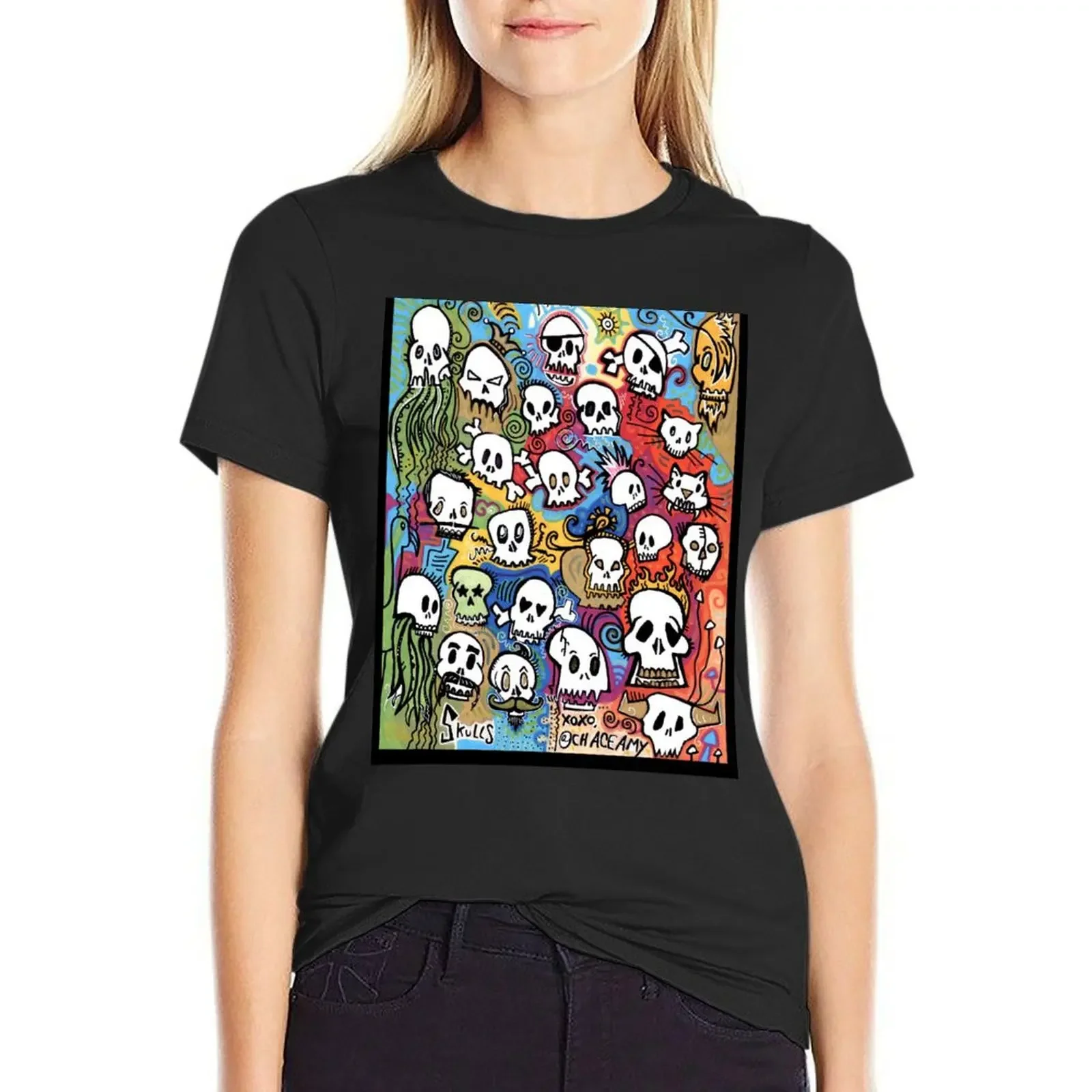

Hand drawn and colored Skulls Page 2022 T-Shirt anime korean fashion tops t shirt dress Women