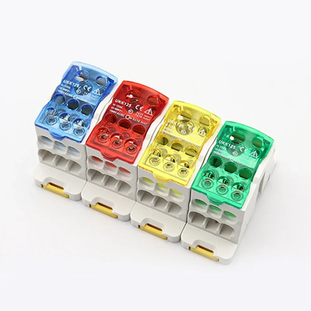 1Pc Ukk80A Terminal Block 1 In Many Out Din Rail Distribution Box Universal Electric Wire Connector Red Yellow Blue Green