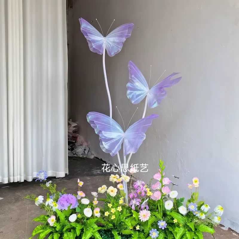 For Finished Butterfly Organza Simulation Flower Set Decoration Shopping Mall Store Festival Event Booth Wedding Stage Flower