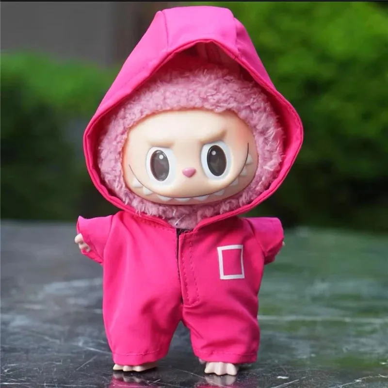 15 17 سنتيمتر ل Labubu دمية مقلد عقد ذهب قناع الزي الملابس المأكولات البحرية لعبة الكورية Kpop المعبود الحبار بذلة سترة الملابس