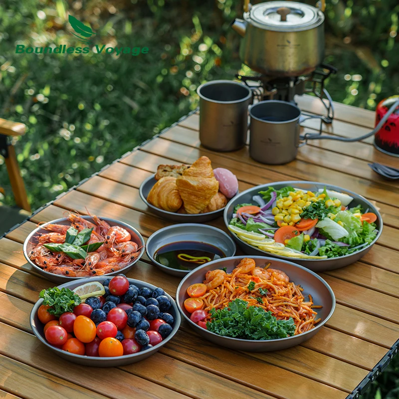 Bezgraniczna podróż Tytanowe talerze Naczynia Spodek Outdoor Camping Domowa taca do serwowania żywności Zastawa stołowa Podróżna przenośna zastawa stołowa — zdjęcie 4